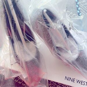 Nine West silver glitter dress heels.